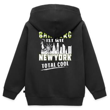BAMBERG IST WIE NEW YORK - Kinder Premium Organic Zip Hoodie - Schwarz - Hinten - AI Model Kid Male (0cm)