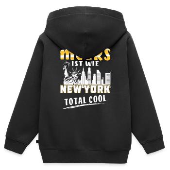 MOERS IST WIE NEW YORK - Kinder Premium Organic Zip Hoodie - Schwarz - Hinten - AI Model Kid Male (0cm)