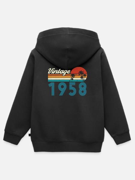 Vintage 1958 Vintage Anniversaire Rétro Vintage - Sweat Premium à capuche zippé enfant bio - noir