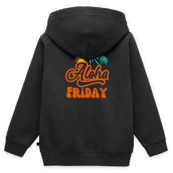 Aloha Vendredi J’adore vendredi vendredi week-end - Sweat Premium à capuche zippé enfant bio - noir - Dos - AI Model Kid Male (0cm)