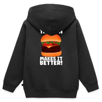 Burger Restauration rapide - Sweat Premium à capuche zippé enfant bio - noir - Dos - AI Model Kid Male (0cm)