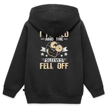J’ai fléchi et les manches sont tombées de - Sweat Premium à capuche zippé enfant bio - noir - Dos - AI Model Kid Male (0cm)