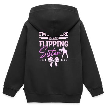 Je suis juste là pour ma soeur de joie inversée - Sweat Premium à capuche zippé enfant bio - noir - Dos - AI Model Kid Male (0cm)