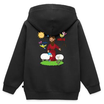 Der gute Hirte - Kinder Premium Organic Zip Hoodie - Schwarz - Hinten - AI Model Kid Male (0cm)