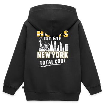 HOF IST WIE NEW YORK - Kinder Premium Organic Zip Hoodie - Schwarz - Hinten - AI Model Kid Male (0cm)