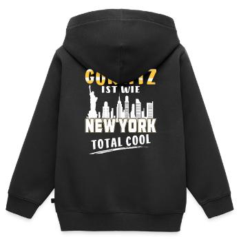 GÖRLITZ IST WIE NEW YORK - Kinder Premium Organic Zip Hoodie - Schwarz - Hinten - AI Model Kid Male (0cm)