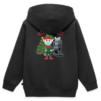 Ce que l’Elfe - Elfe avec masque et pompe à essence - Sweat Premium à capuche zippé enfant bio - noir - Dos - AI Model Kid Male (0cm)