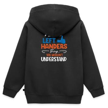C’est un truc de gaucher, gaucher - Sweat Premium à capuche zippé enfant bio - noir - Dos - AI Model Kid Male (0cm)