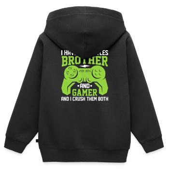 J’ai deux titresfrèreetgamerandJe les écrase tous les deux - Sweat Premium à capuche zippé enfant bio - noir - Dos - AI Model Kid Male (0cm)