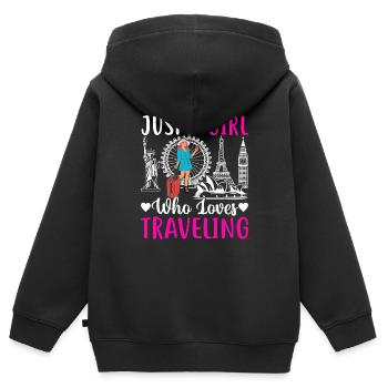 1 Just a girl who loves traveling - Kinder Premium Organic Zip Hoodie - Schwarz - Hinten - AI Model Kid Male (0cm)