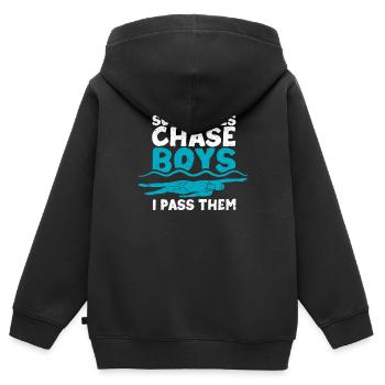 Schwimmen Lustiger Schwimmer Einige Mädchen jagen - Kinder Premium Organic Zip Hoodie - Schwarz - Hinten - AI Model Kid Male (0cm)