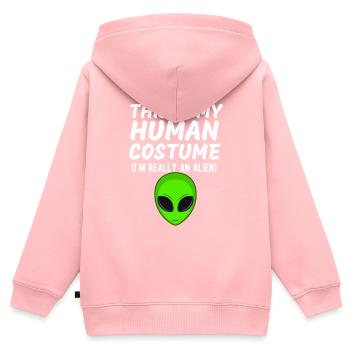 C’est mon costume humain Je suis vraiment un extraterrestre drôle - Sweat Premium à capuche zippé enfant bio - rose - Dos - AI Model Kid Female (0cm)