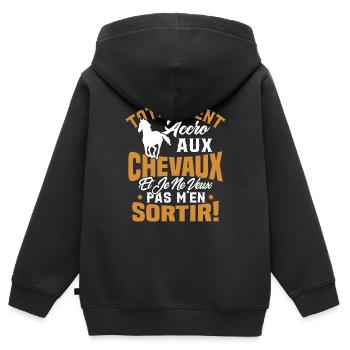 Totalement accro aux chevaux - Sweat Premium à capuche zippé enfant bio - noir - Dos - AI Model Kid Male (0cm)