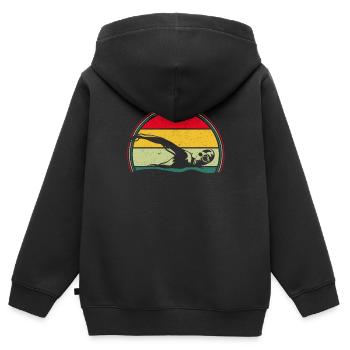 Schwimmer Lustig Retro Vintage Sonnenuntergang - Kinder Premium Organic Zip Hoodie - Schwarz - Hinten - AI Model Kid Male (0cm)