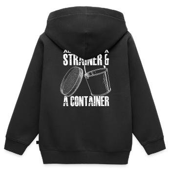 all I need is a strainer and a container Design - Kinder Premium Organic Zip Hoodie - Schwarz - Hinten - AI Model Kid Male (0cm)