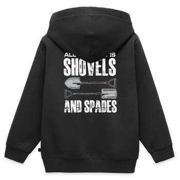 tout ce qu’il faut, c’est des pelles et des bêches Design - Sweat Premium à capuche zippé enfant bio - noir - Dos - AI Model Kid Male (0cm)