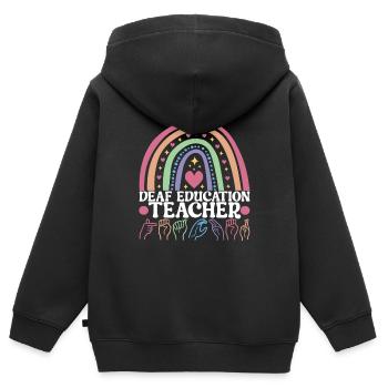 Sourds sourds muets sourds - Sweat Premium à capuche zippé enfant bio - noir - Dos - AI Model Kid Male (0cm)