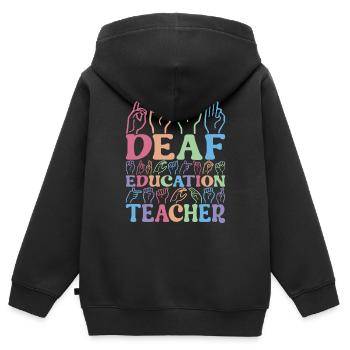 Sourds sourds muets sourds - Sweat Premium à capuche zippé enfant bio - noir - Dos - AI Model Kid Male (0cm)