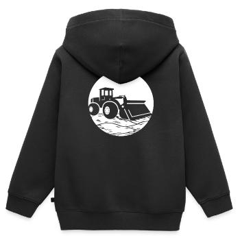 T-shirt chargeuse sur pneus - Sweat Premium à capuche zippé enfant bio - noir - Dos - AI Model Kid Male (0cm)