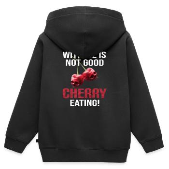 Good cherry eating - Denglish Sayings Denglisch - Kids Premium Organic Zip-up Hoodie - black - Back - AI Model Kid Male (0cm)