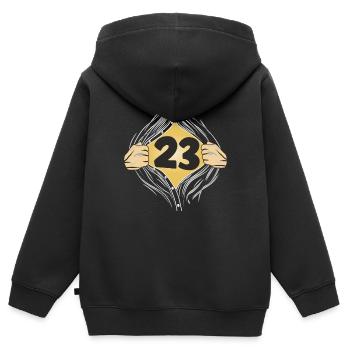 23 HEMD AUFZIEHEN - Kinder Premium Organic Zip Hoodie - Schwarz - Hinten - AI Model Kid Male (0cm)