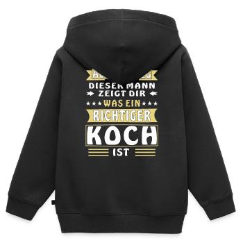 WAS EIN RICHTIGER KOCH IST - Kinder Premium Organic Zip Hoodie - Schwarz - Hinten - AI Model Kid Male (0cm)
