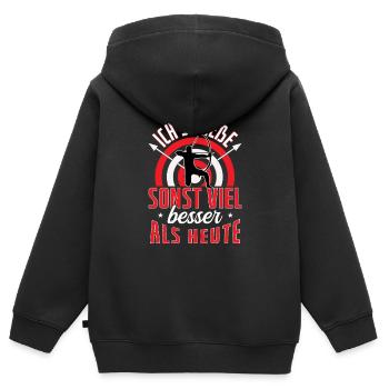 Bogenschießen Schieße Sonst viel besser - Kinder Premium Organic Zip Hoodie - Schwarz - Hinten - AI Model Kid Male (0cm)