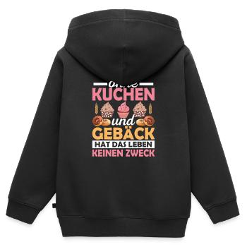 Ohne Kuchen und Gebäck hat das Leben keinen Zweck - Kinder Premium Organic Zip Hoodie - Schwarz - Hinten - AI Model Kid Male (0cm)