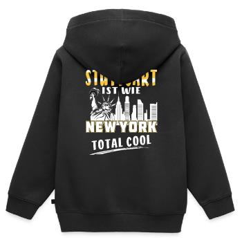 STUTTGART IST WIE NEW YORK - Kinder Premium Organic Zip Hoodie - Schwarz - Hinten - AI Model Kid Male (0cm)