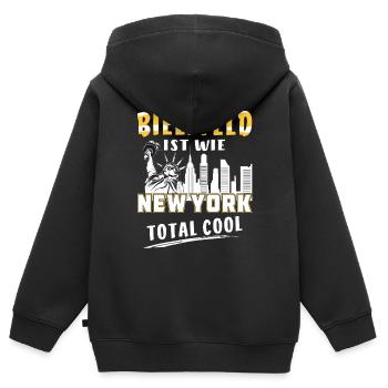 BIELEFELD IST WIE NEW YORK - Kinder Premium Organic Zip Hoodie - Schwarz - Hinten - AI Model Kid Male (0cm)