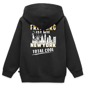 FREIBURG IST WIE NEW YORK - Kinder Premium Organic Zip Hoodie - Schwarz - Hinten - AI Model Kid Male (0cm)