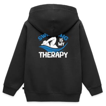 Schwimmen ist meine Therapie Funny Leistungssport - Kinder Premium Organic Zip Hoodie - Schwarz - Hinten - AI Model Kid Male (0cm)