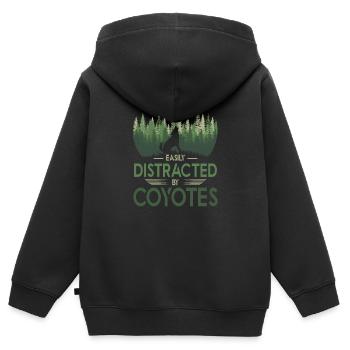 Easily Distracted By Coyotes, Kojotenjagd - Kinder Premium Organic Zip Hoodie - Schwarz - Hinten - AI Model Kid Male (0cm)