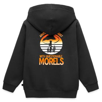 Mycologue amateur avec morilles douteuses rétro - Sweat Premium à capuche zippé enfant bio - noir - Dos - AI Model Kid Male (0cm)