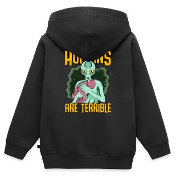 Lustiges Alien UFO Area 51 und Katzen Liebhaber - Kinder Premium Organic Zip Hoodie - Schwarz - Hinten - AI Model Kid Male (0cm)