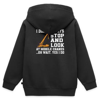 Amateurs de grues mobiles - Sweat Premium à capuche zippé enfant bio - noir - Dos - AI Model Kid Male (0cm)