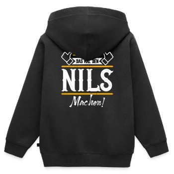Nils Geschenkidee Geschenk Geburtstag - Kinder Premium Organic Zip Hoodie - Schwarz - Hinten - AI Model Kid Male (0cm)