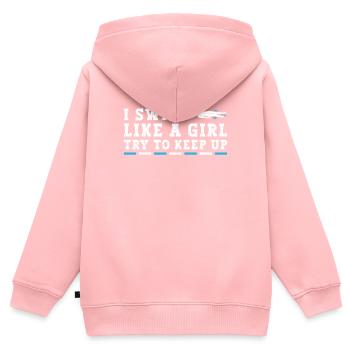 Schimmer Schwimmen Je nage comme une fille J’essaie de garder - Sweat Premium à capuche zippé enfant bio - rose - Dos - AI Model Kid Female (0cm)