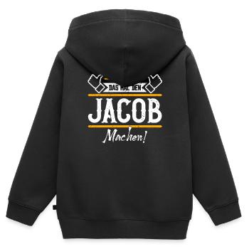 Jacob Geschenkidee Geschenk Geburtstag - Kinder Premium Organic Zip Hoodie - Schwarz - Hinten - AI Model Kid Male (0cm)