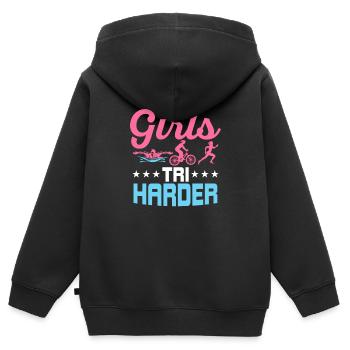 Triathlète Tri Triathlon Filles - Sweat Premium à capuche zippé enfant bio - noir - Dos - AI Model Kid Male (0cm)