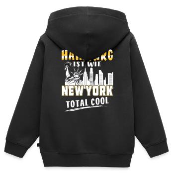 HAMBURG IST WIE NEW YORK - Kinder Premium Organic Zip Hoodie - Schwarz - Hinten - AI Model Kid Male (0cm)