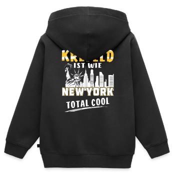 KREFELD IST WIE NEW YORK - Kinder Premium Organic Zip Hoodie - Schwarz - Hinten - AI Model Kid Male (0cm)
