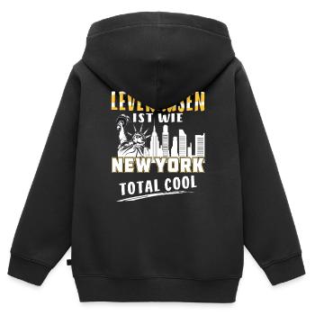 LEVERKUSEN IST WIE NEW YORK - Kinder Premium Organic Zip Hoodie - Schwarz - Hinten - AI Model Kid Male (0cm)