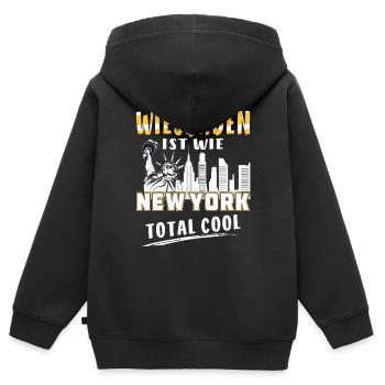 WIESBADEN IST WIE NEW YORK - Kinder Premium Organic Zip Hoodie - Schwarz - Hinten - AI Model Kid Male (0cm)