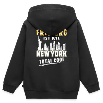 FREIBERG IST WIE NEW YORK - Kinder Premium Organic Zip Hoodie - Schwarz - Hinten - AI Model Kid Male (0cm)