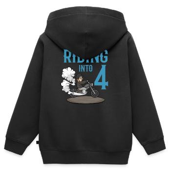 Motorcyclist Riding Into 4 Motorcycle Birthday - Kids Premium Organic Zip-up Hoodie - black - Back - AI Model Kid Male (0cm)