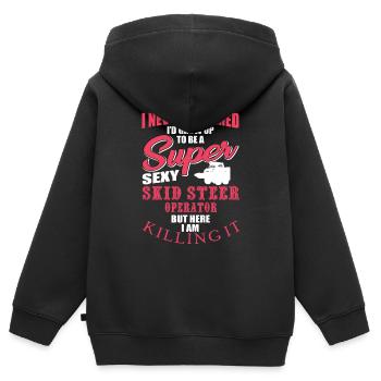 Drôle de chemise de chargeuse compacte - Sweat Premium à capuche zippé enfant bio - noir - Dos - AI Model Kid Male (0cm)