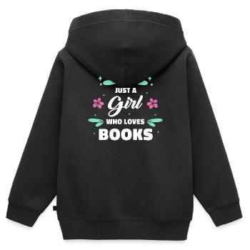 Bücher Buch lesen Bücherei Bibliothek Bücherwurm - Kinder Premium Organic Zip Hoodie - Schwarz - Hinten - AI Model Kid Male (0cm)