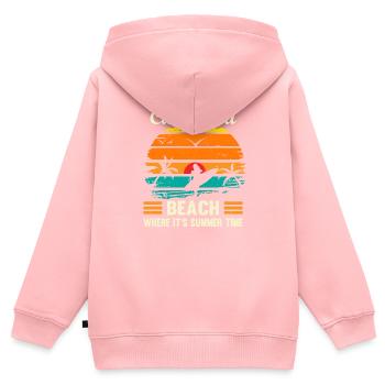 Plage de Californie - Sweat Premium à capuche zippé enfant bio - rose - Dos - AI Model Kid Female (0cm)