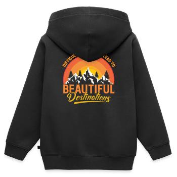 schwierige Straßen führen oft zu schönen Zielen - Kinder Premium Organic Zip Hoodie - Schwarz - Hinten - AI Model Kid Male (0cm)